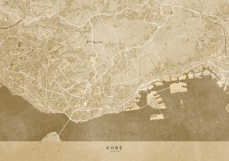 Kartta Map of Kobe (Japan) in sepia vintage style