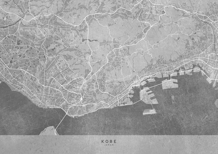 Canvas Print Map of Kobe (Japan) in gray vintage style