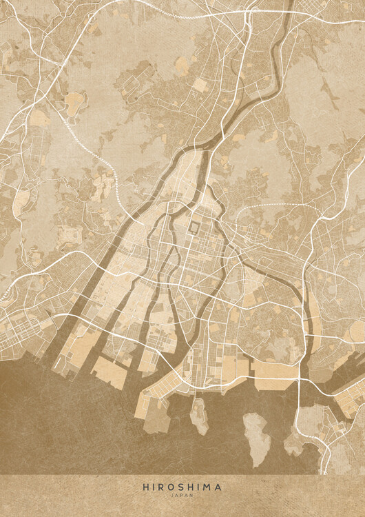 Canvas Print Map of Hiroshima (Japan) in sepia vintage style