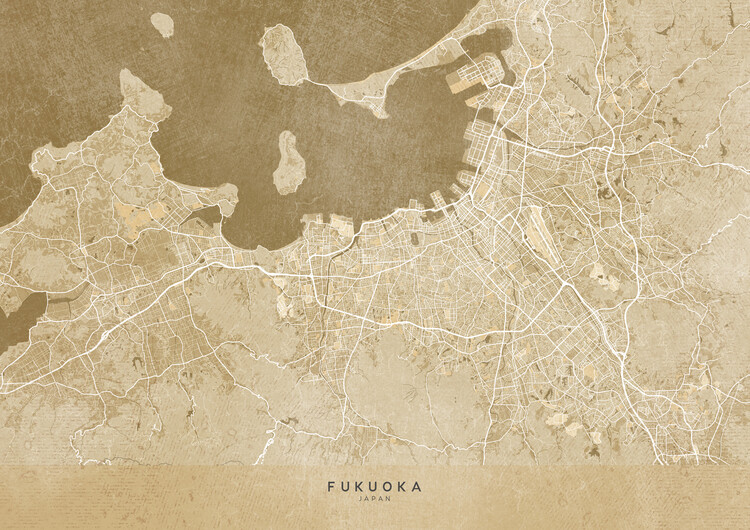 Kartta Map of Fukuoka (Japan) in sepia vintage style