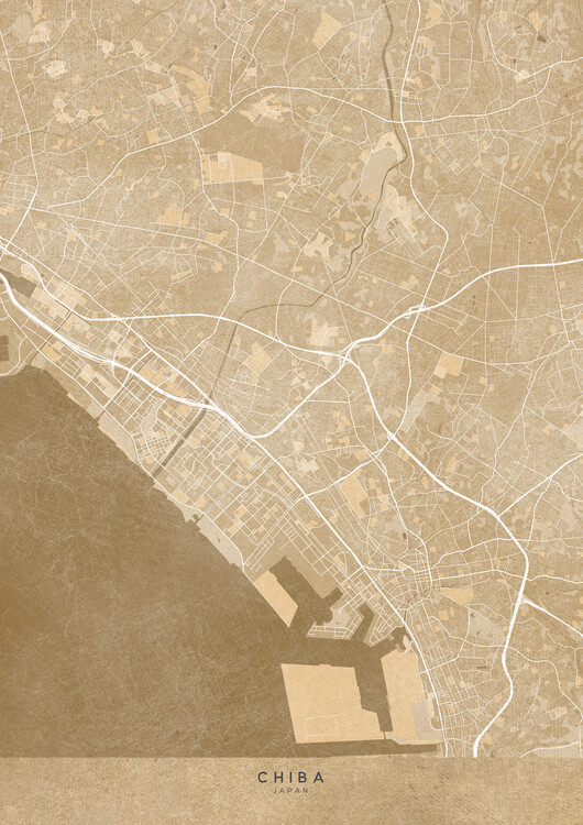 Canvas Print Map of Chiba (Japan) in sepia vintage style