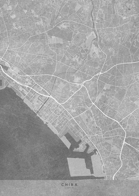 Map Map of Chiba (Japan) in gray vintage style