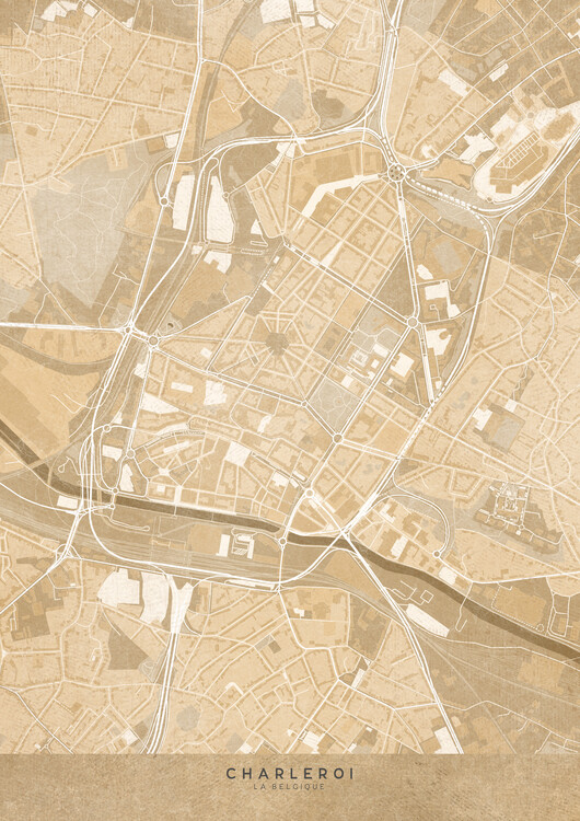 Map Map of Charleroi (Belgium) in sepia vintage style