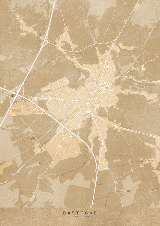 Harta Map of Bastogne (Belgium) in sepia vintage style