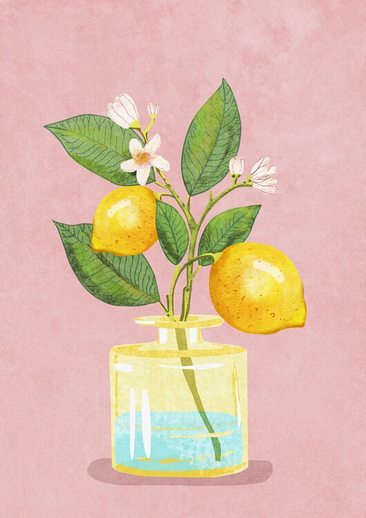 Illustration Lemon Bunch In Vase