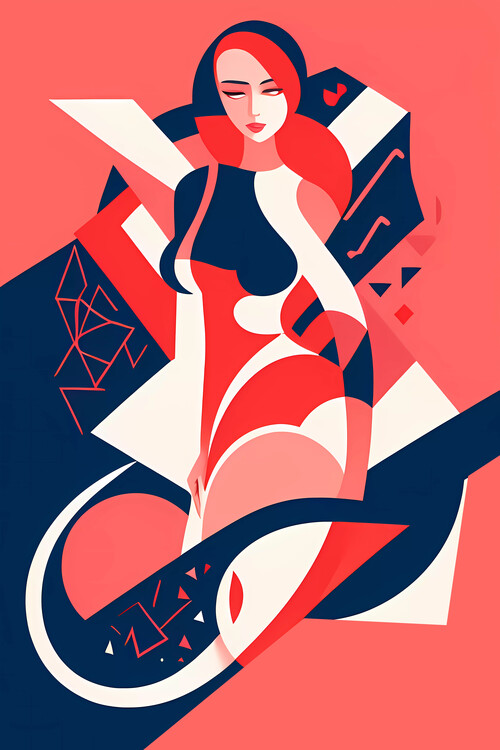 Illustration Elegant Power: Red-clad Woman in Artistic Form