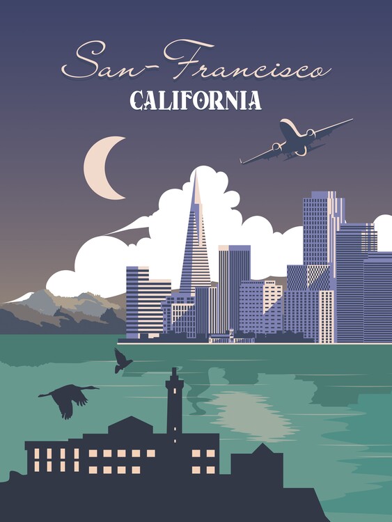 Illustration San Francisco - Vintage Car Travel Poster