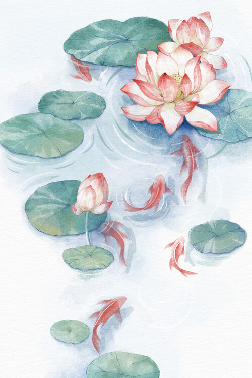 Ilustração Lotus Pond Water Color home