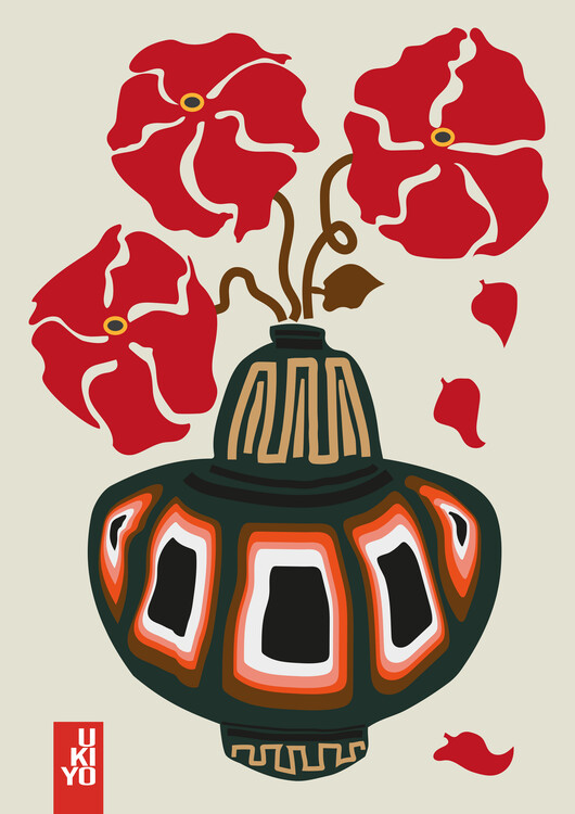 Ilustracija Ukiyo Vase Flower Greige