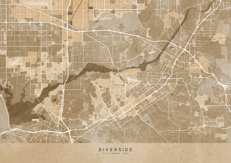Map Map of Riverside (CA, USA) in sepia vintage style