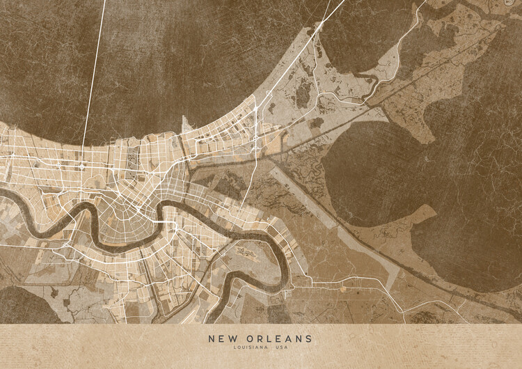 Mapa Map of New Orleans (LA, USA) in sepia vintage style