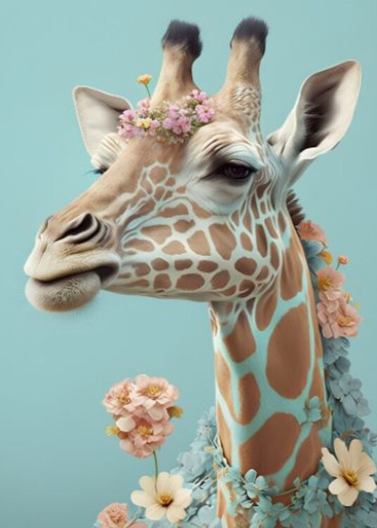 Canvas Print Giraffe with flowers