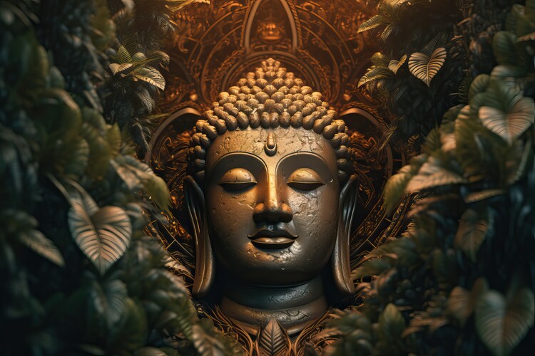 Quadro buddha su tela-Buddha Poster e Stampe-Buddha Stampa su tela-Immagine  di Buddha in Oro E Nero-Fiore di loto Quadri Astratti Moderni Religione