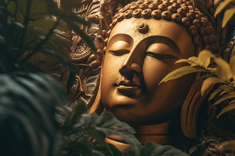 Illustration Portrait of Ocher Buddha in the Jungle