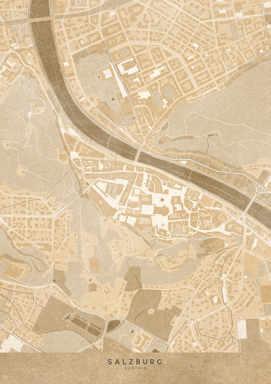 Map Map of Salzburg (Austria) in sepia vintage style