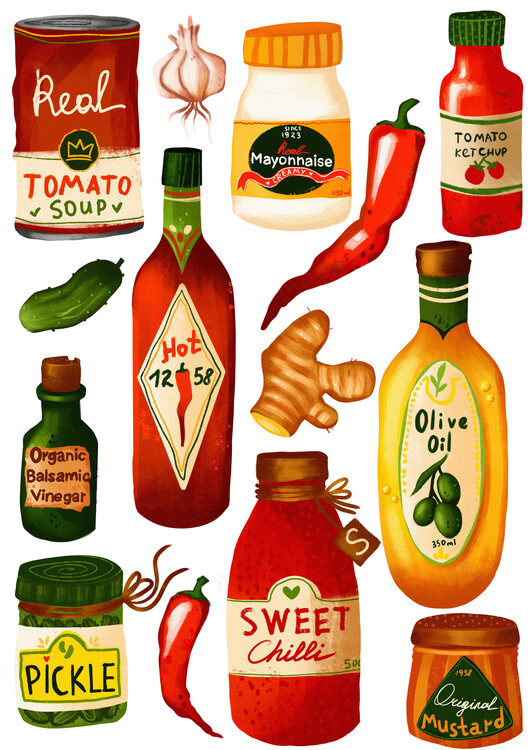 Ilustração Sauces, red pepper, chili