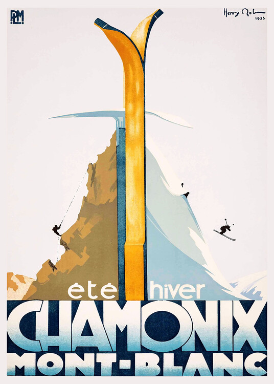 Ilustração Chamonix Mont Blanc Vintage Ski Poster Henry Reb 1933