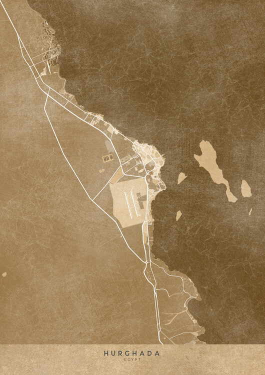 Map Map of Hurghada (Egypt) in sepia vintage style