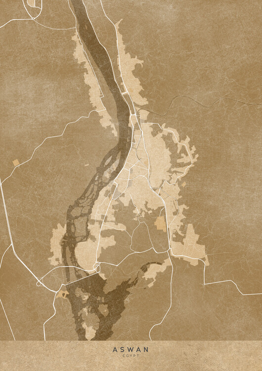 Karta Map of Aswan (Egypt) in sepia vintage style