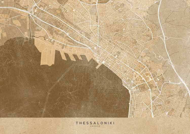 Kartta Map of Thessaloniki (Greece) in sepia vintage style