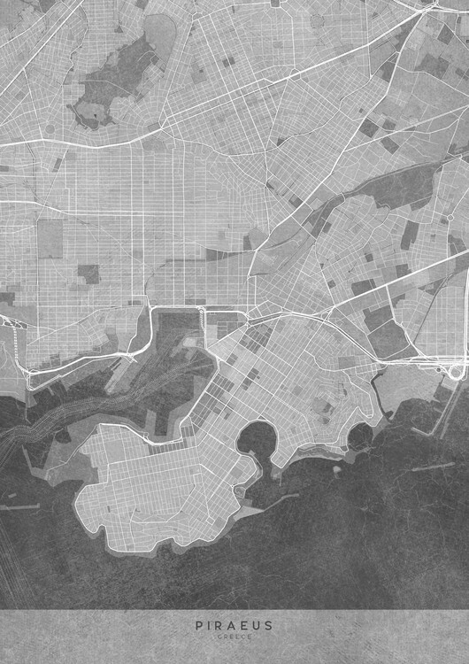 Stadtkarte Map of Piraeus (Greece) in gray vintage style