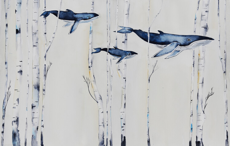 Canvas Print Whales in The Birch Woods