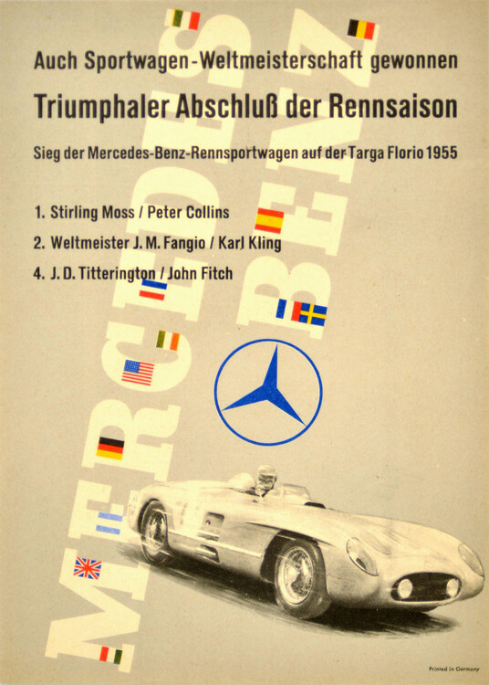 Ilustrace Mercedes Benz Sports Car Racing Art Stirling Moss Fangio