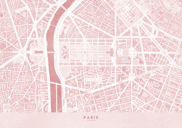 Mapa Pink map of Paris - Eiffel Tower - Champ de Mars - Trocadero