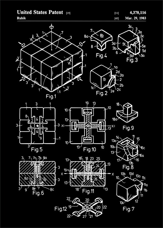 Illustration Rubik's Cube Patent Print Art 1983