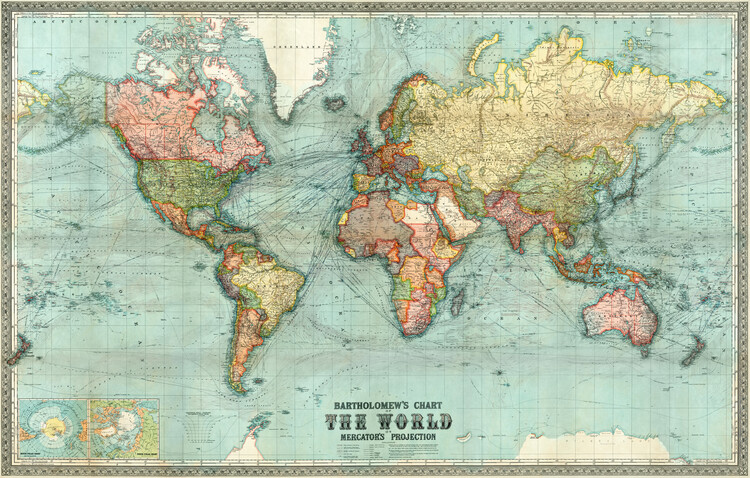 Zemljevid Bartholomew's chart of the world on Mercator's projection