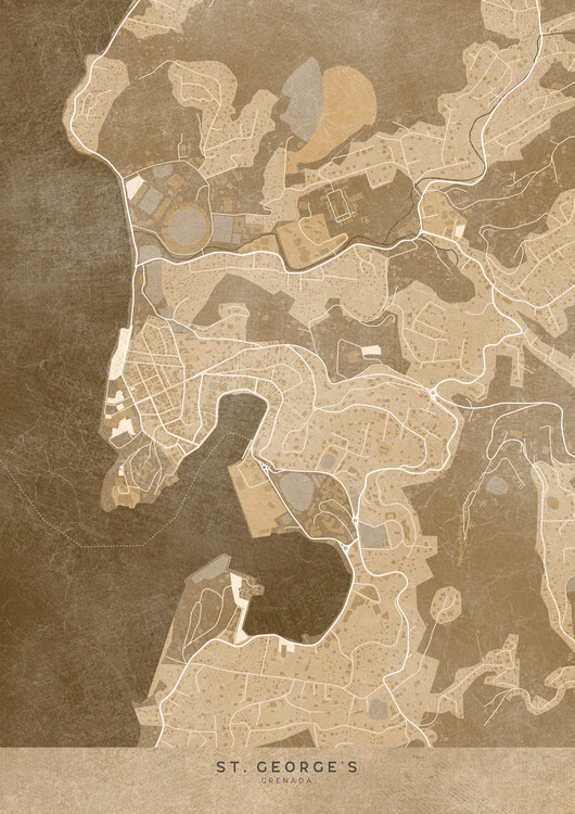 Karta Map of St George's (Grenada) in sepia vintage style