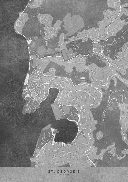 Karta Map of St George's (Grenada) in gray vintage style