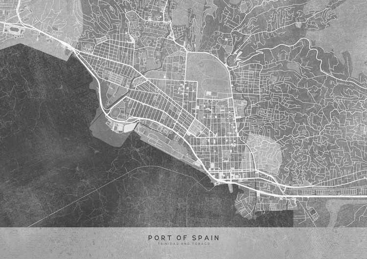 Kartta Map of Port of Spain (Trinidad and Tobago) in gray