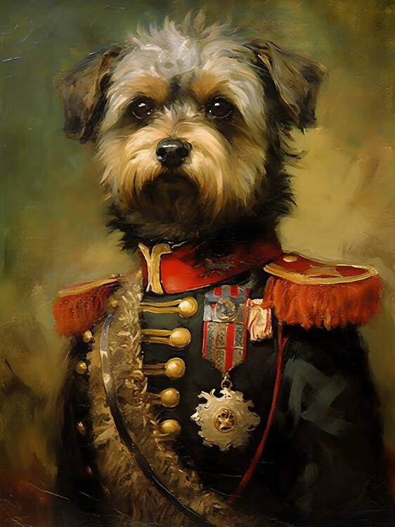 Illustrazione renaissance military dog portrait