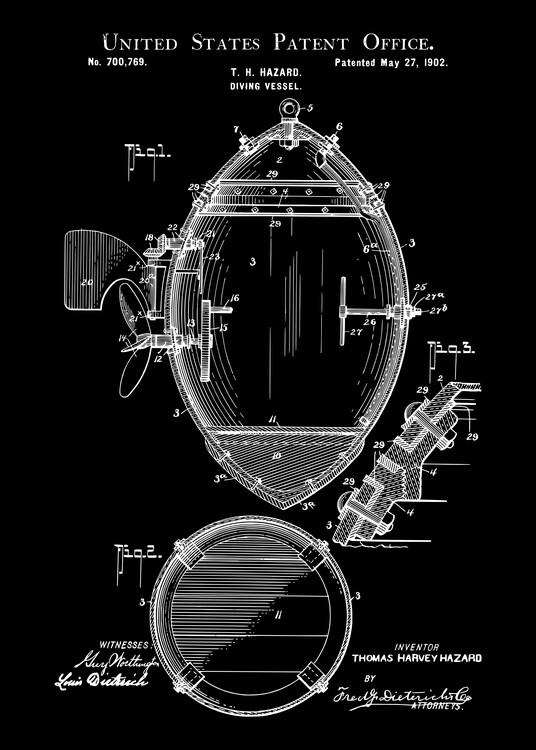 Ilustracija 1902 DIVING VESSEL Patent
