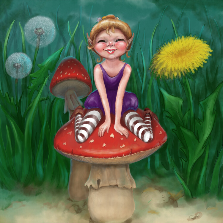 Illustration Elf With Mushroom