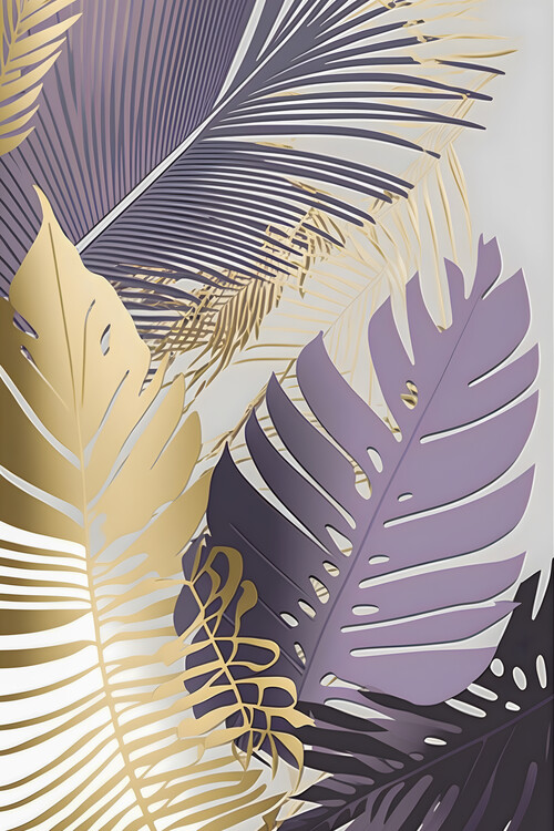 Illustration Palm Gold and lilac