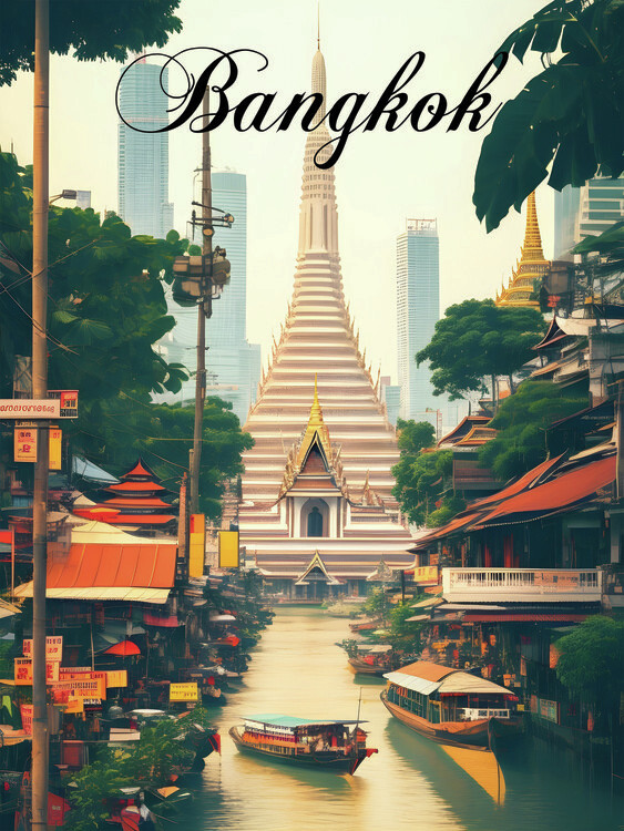 Ilustrácia Bangkok Thailand Travel Poster