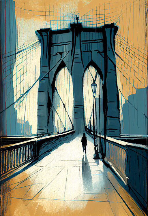 Illustrazione Abstract sketch Brooklyn bridge painting, wall art & posters