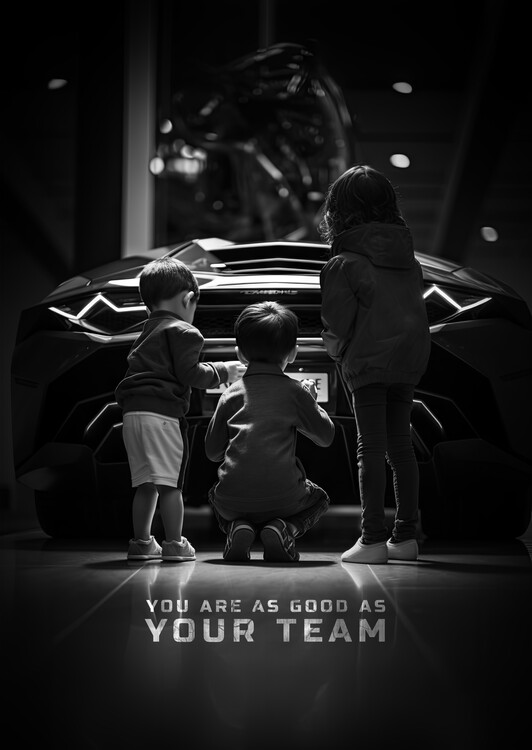 Art Poster The Strength of Unity - Kids and Lamborghini