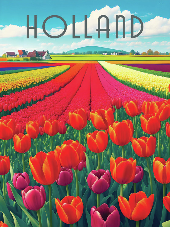 Illustration Holland Tulip Fields Travel Print