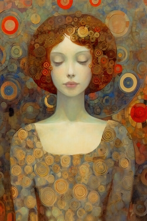 Ilustração Emel Tunaboylu - Red haired Girl with circle texture