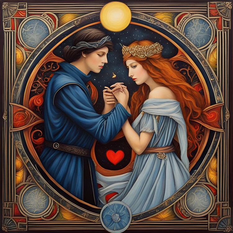 Illustration The Lovers - a vintage interpretation of the tarot card VI