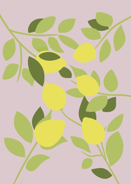 Ilustrace Lemon Tree Wall Modern Illustration Pink Background Poster