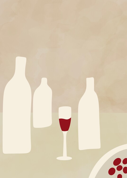 Ilustratie Wine Party Beige Modern Wall Art Poster