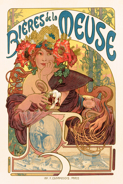 Fine Art Print Bières De La Meuse (Art Nouveau Beer Lady) - Alphonse Mucha