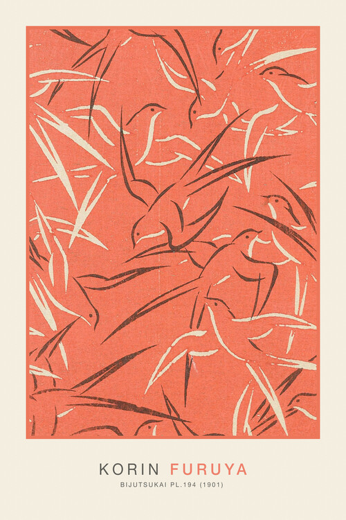 Illustration Japanese Birds in Black & Red (Japandi) - Furuya Kōrin