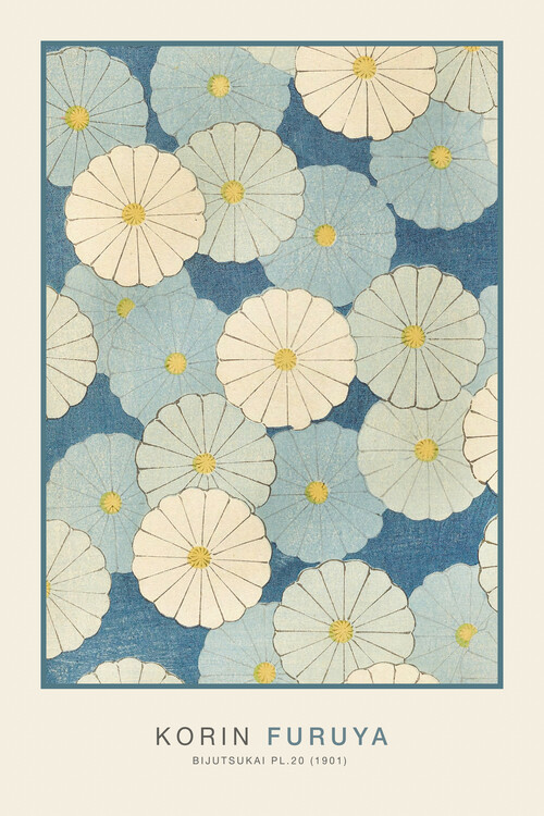 Illustration Pretty Floral in Pastel Blue (Japandi) - Furuya Kōrin