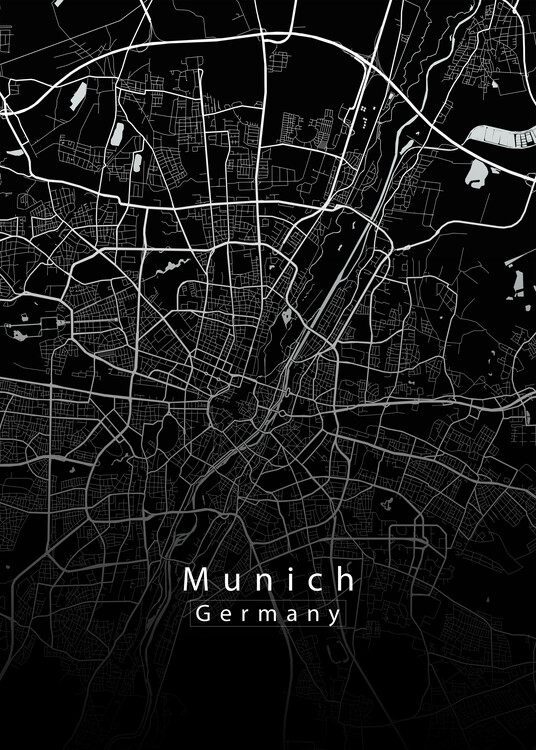 Illustration Munich Germany City Map black