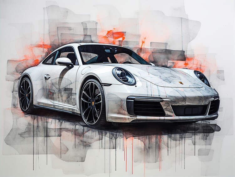 Tableau Noir et Blanc Vieille Porsche - Cars and Roses